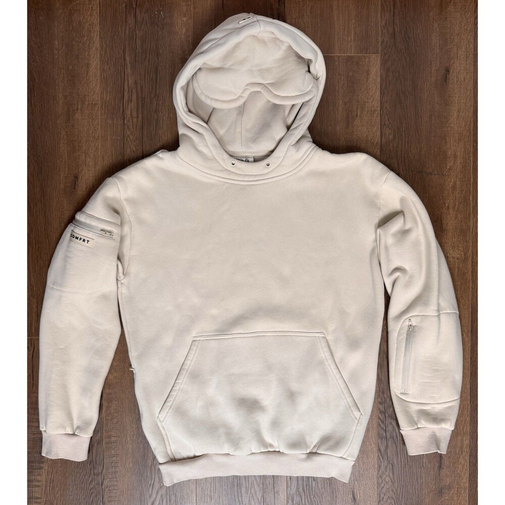 Comfrt Travel Airplane Hoodie Mode DND Cream Multi Pocket Built in Eye Mask XS